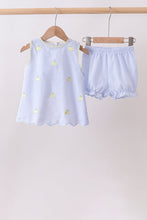 Blue stripe seersucker lemon embroidery scalloped bloomer set