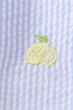 Blue stripe seersucker lemon embroidery scalloped bloomer set