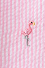 Pink stripe seersucker flamingo embroidery scalloped bloomer set