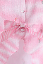 Pink stripe seersucker flamingo embroidery scalloped bloomer set