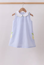 Blue stripe seersucker lemon applique dress