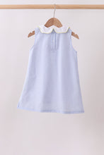 Blue stripe seersucker lemon applique dress