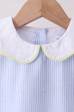 Blue stripe seersucker lemon applique dress