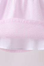 Pink stripe seersucker bow ruffle shorts set