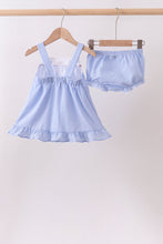 Blue flag embroidery ruffle bloomer set