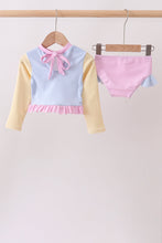 Blue stripe ruffle rashguard set