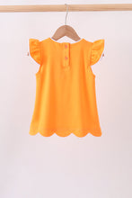 Orange flutter sleeve scalloped top