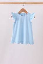 Mint flutter sleeve scalloped top