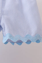 Blue Seersucker Stripe Scalloped Shorts Set - ARIA KIDS