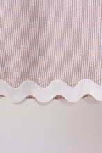 Khaki Seersucker Stripe Scalloped Shorts Set - ARIA KIDS