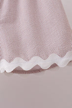 Khaki Seersucker Stripe Scalloped Shorts Set - ARIA KIDS