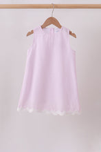 Pink Seersucker Stripe Scalloped Dress - ARIA KIDS