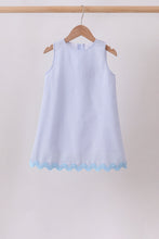 Blue Seersucker Stripe Scalloped Dress