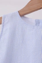 Blue Seersucker Stripe Scalloped Dress - ARIA KIDS