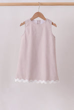 Khaki Seersucker Stripe Scalloped Dress - ARIA KIDS