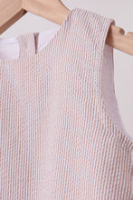 Khaki Seersucker Stripe Scalloped Dress - ARIA KIDS