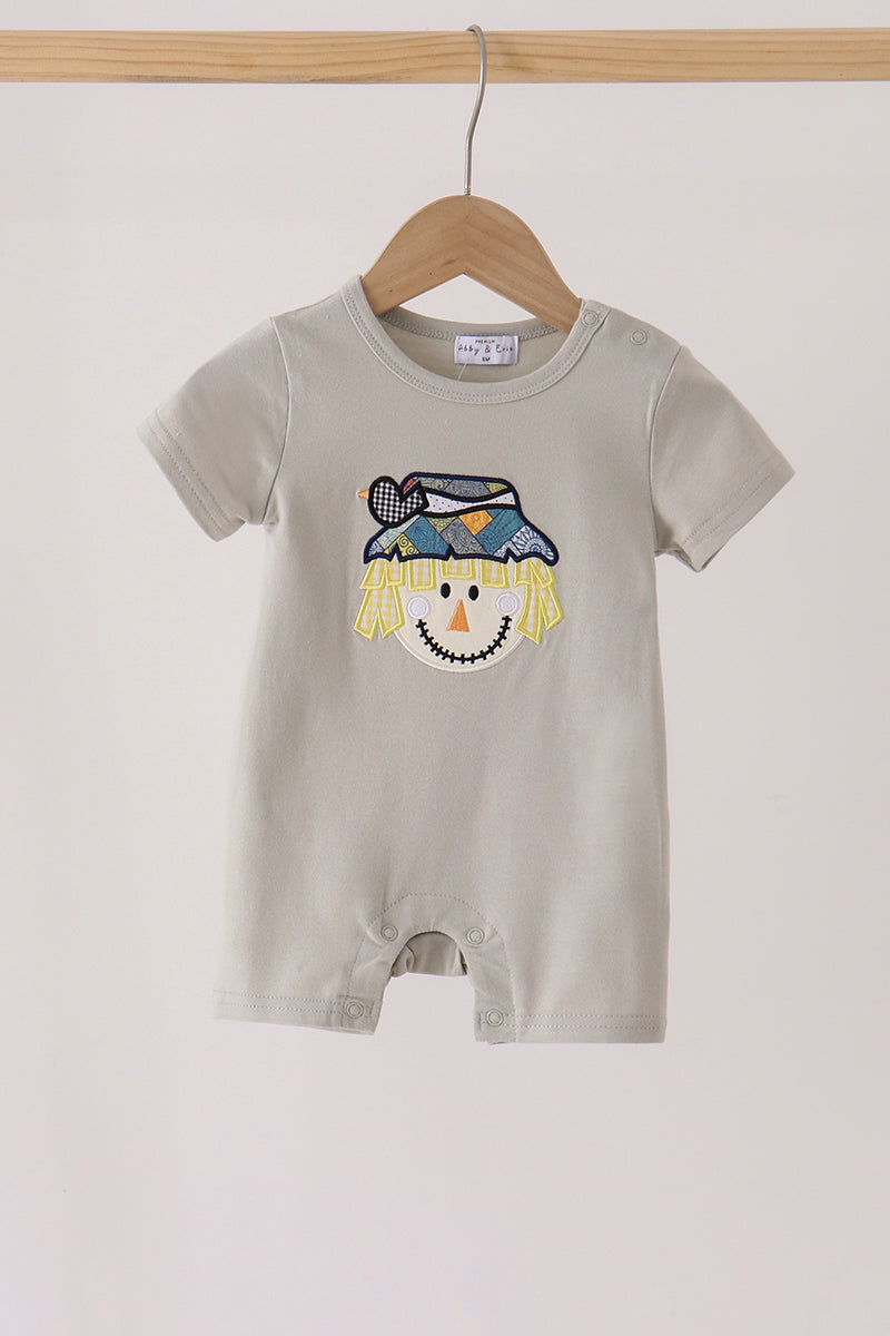 Gray Scarecrow Embroidery Romper