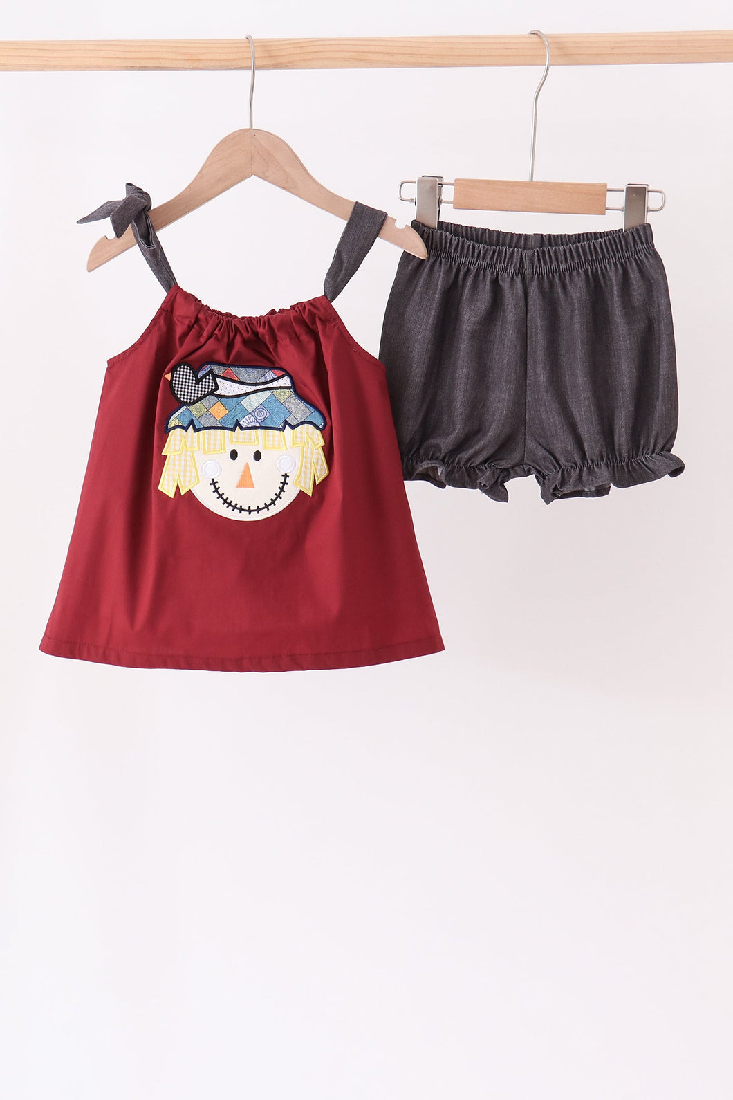 Maroon Scarecrow Embroidery Bloomer Set