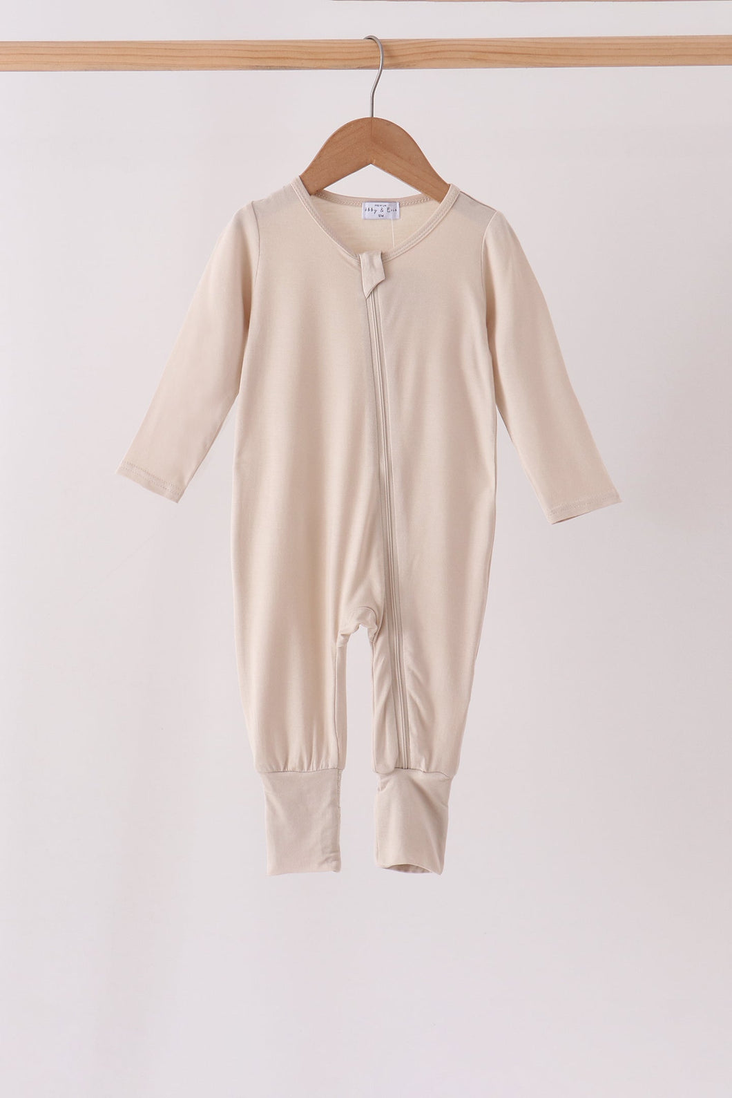 Beige zipper bamboo anti-slip romper