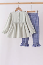 Sage turkey embroidery ruffle pants set
