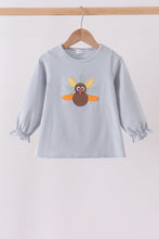 Sage turkey embroidery stripe top