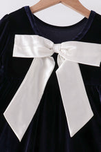 Navy velvet bow dress