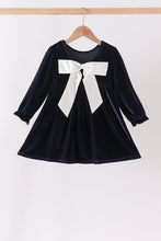 Navy velvet bow dress