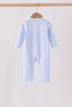 Blue turkey embroidery stripe romper