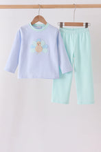 Blue turkey embroidery stripe pants set