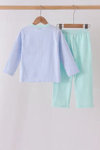 Blue turkey embroidery stripe pants set
