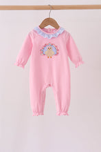 Pink turkey embroidery ruffle romper