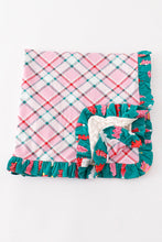 Platinum Pink plaid ruffle soft knitted blanket - ARIA KIDS