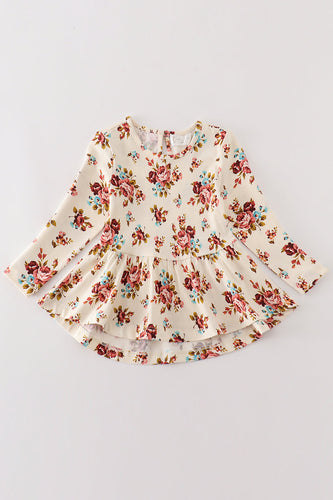 Platinum rust floral print ruffle tunic - ARIA KIDS