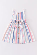 Blue stripe buttons strap dress - ARIA KIDS