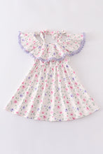 Purple floral print ruffle dress