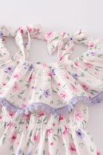 Purple floral print ruffle dress