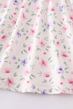 Purple floral print ruffle dress