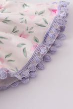 Purple floral print ruffle dress