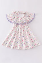 Purple floral print ruffle dress