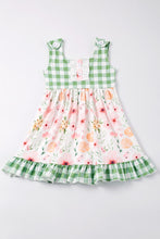 Green plaid floral print ruffle plaid dress - ARIA KIDS