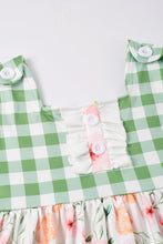 Green plaid floral print ruffle plaid dress - ARIA KIDS