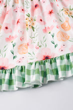 Green plaid floral print ruffle plaid dress - ARIA KIDS