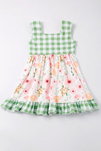 Green plaid floral print ruffle plaid dress - ARIA KIDS