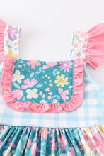 Blue plaid floral print ruffle dress - ARIA KIDS