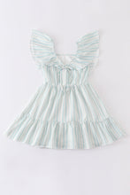 Green stripe ruffle tiered dress
