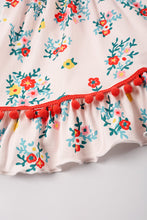 Pink floral print pom pom ruffle dress - ARIA KIDS