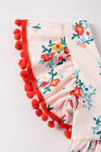 Pink floral print pom pom ruffle dress - ARIA KIDS