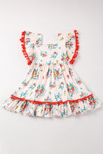 Pink floral print pom pom ruffle dress - ARIA KIDS