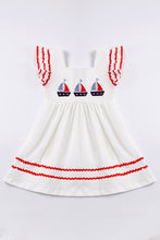 White sailing boat applique ruffle dress