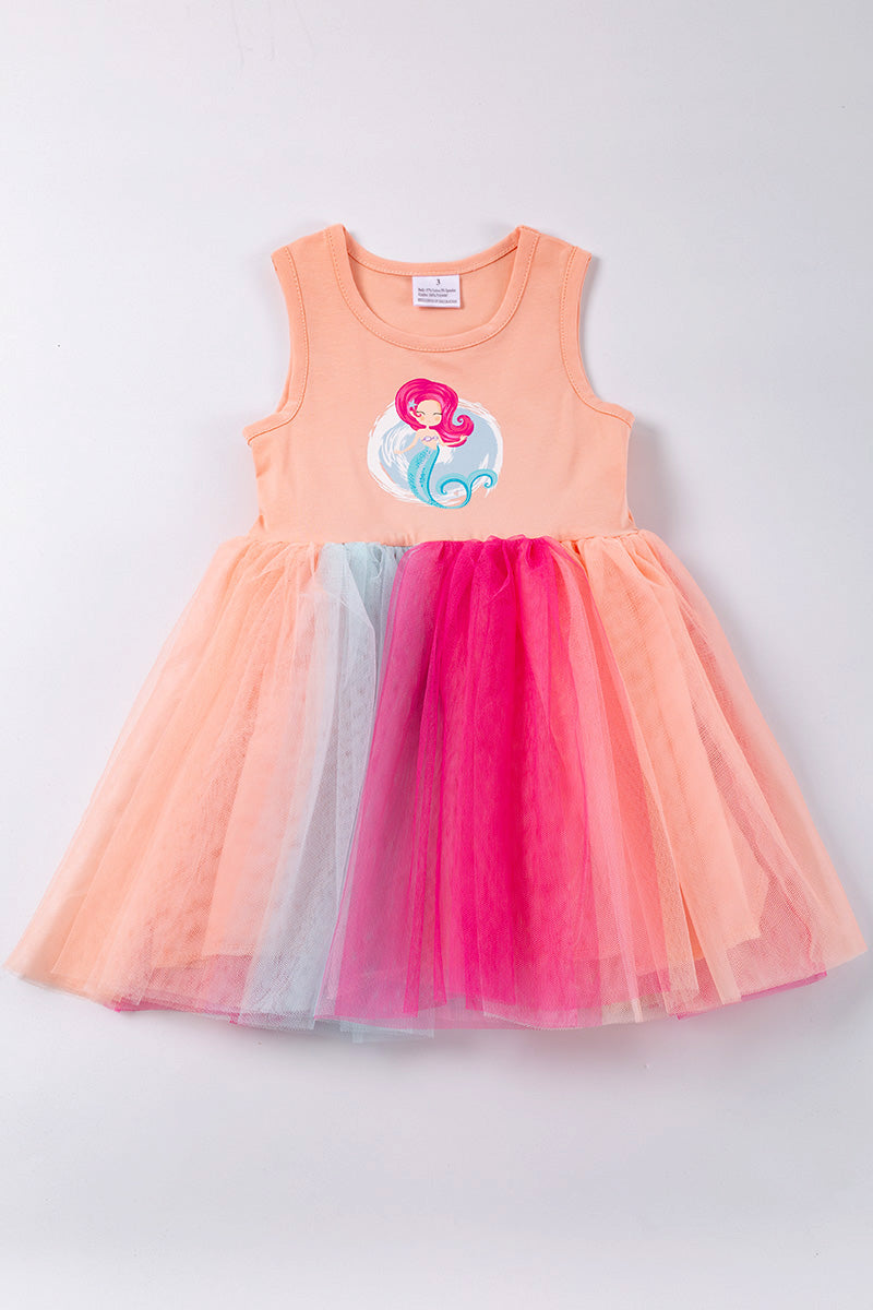 Coral mermaid girl tutu dress - ARIA KIDS